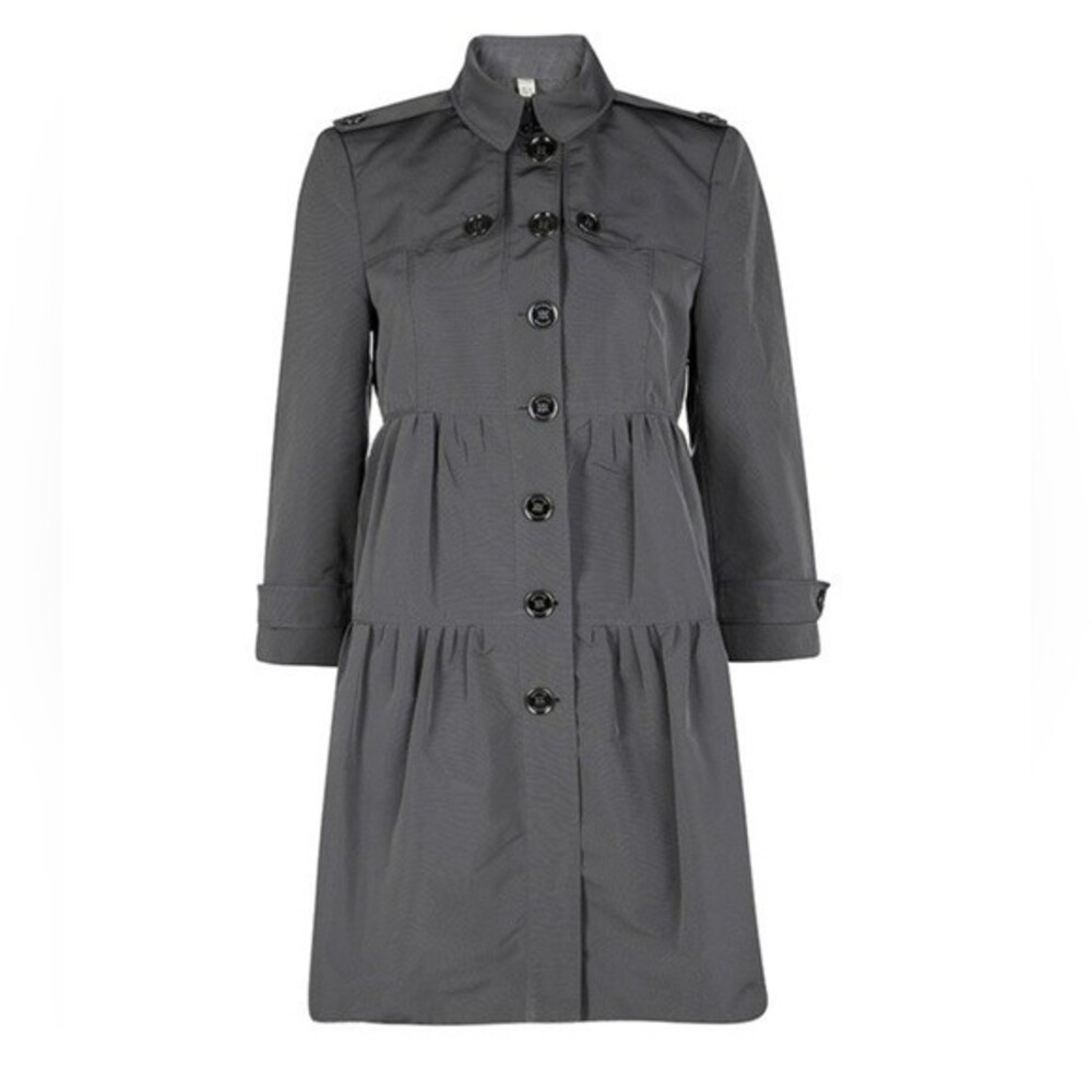 Burberry Gray Chic Edgy Feminine Coquette Girl Babydoll Tiered Trench Size 2